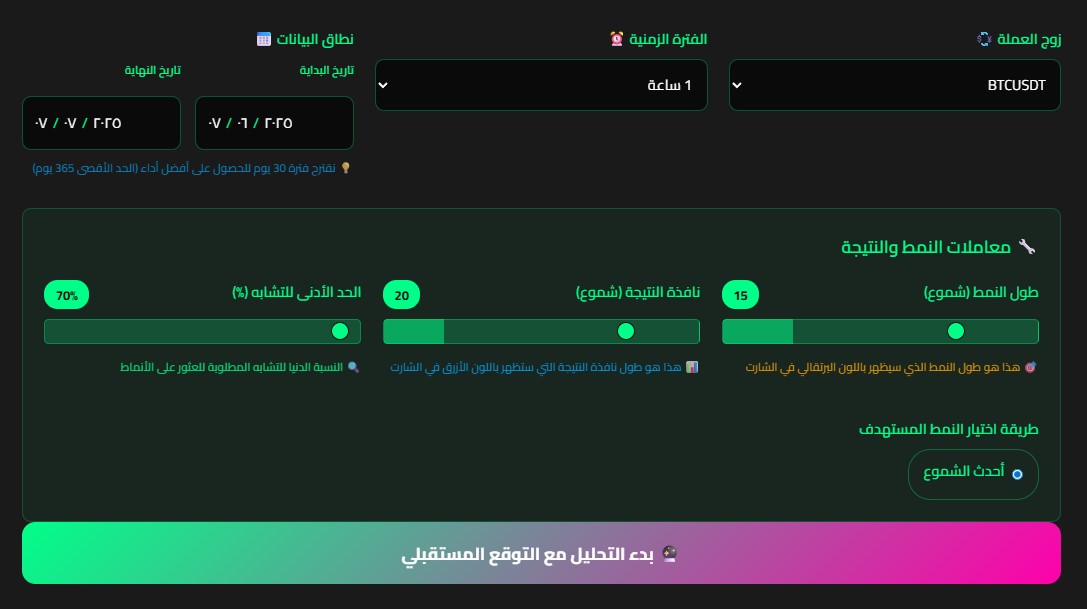 إعدادات محلل الأنماط المتقدم